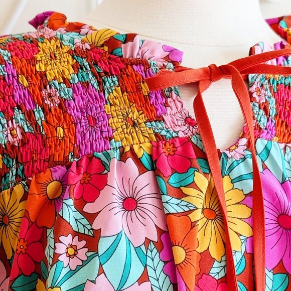 NWT Retro Floral Tiered XL-2XL Dress | Smocked Boho Flower Plus Size | 70s Style - Picture 5 of 5